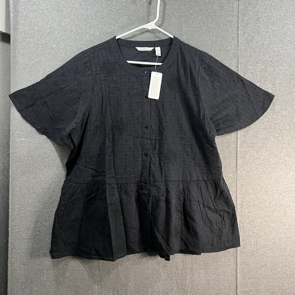 Isaac Mizrahi LIVE! Tops - Isaac Mizrahi LIVE! Embroidered Textured Blouse Pitch Black X-Large